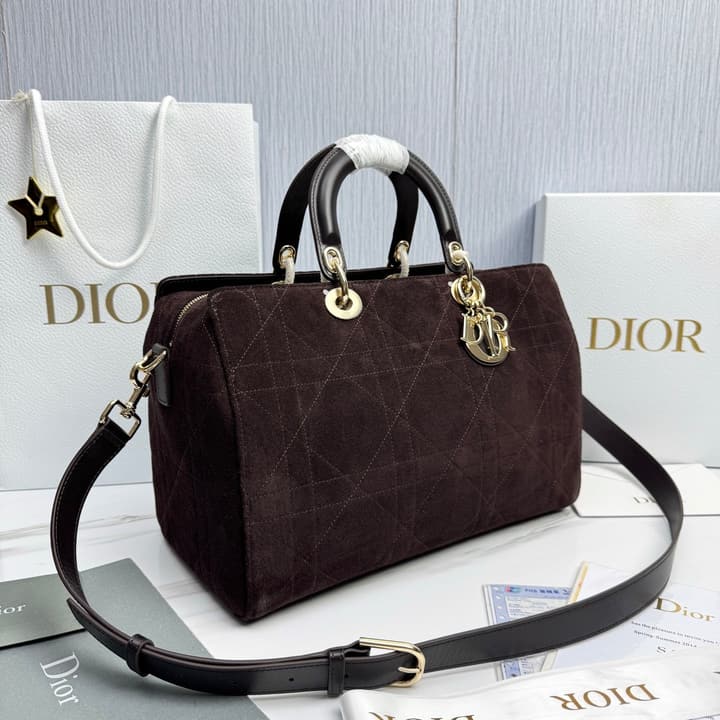 Dior Lady Dior Large Deerskin Tote Bag in Black Suede