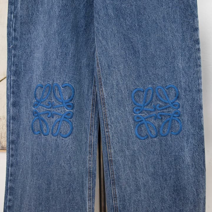 Loewe Anagram Embroidered Distressed Denim Jeans