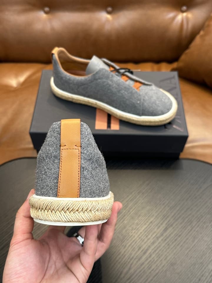 Zegna Triple Stitch Low-Top Sneakers in Dark Charcoal