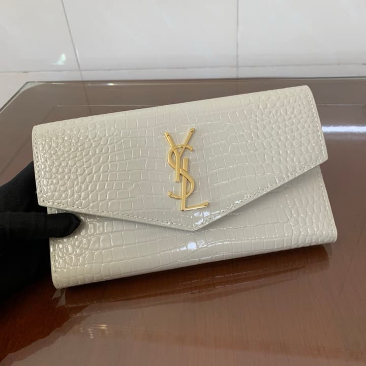 Saint Laurent Uptown Crocodile Embossed Long Wallet in Black Crocodile Embossed