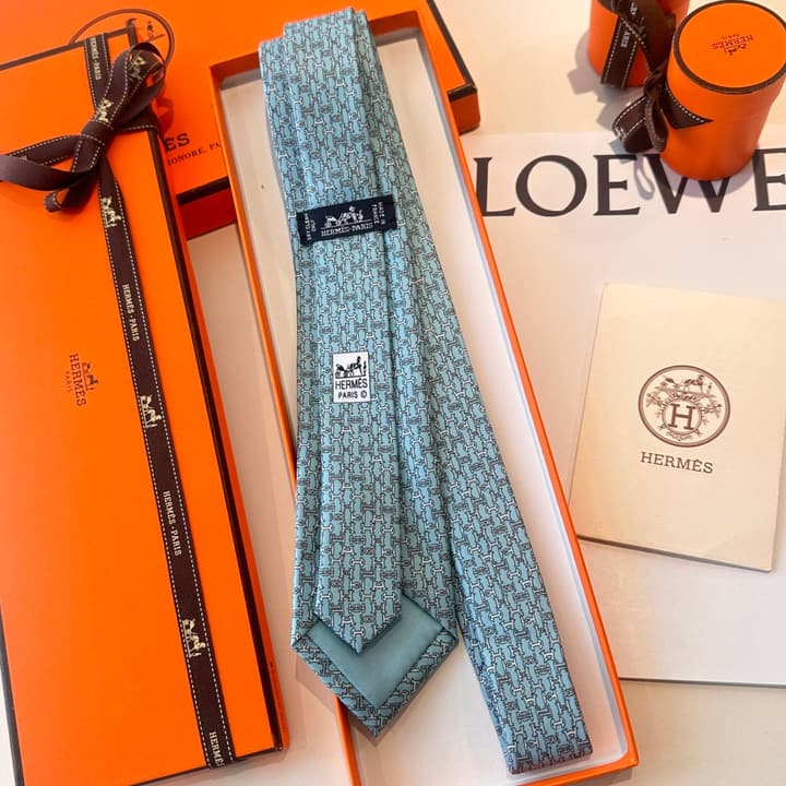 Hermès Men's Printed Silk Tie Series in Light Aqua Patterned