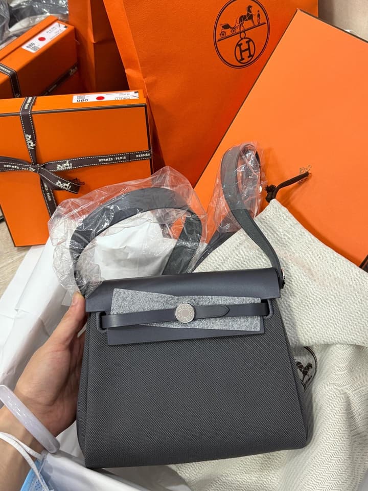 Hermès Herbag 20 Slate Grey Canvas Bag