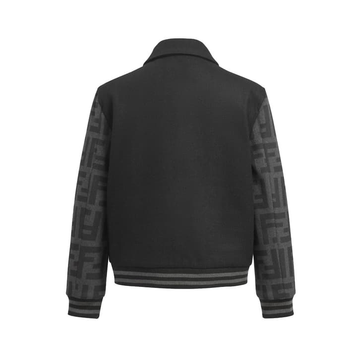 Fendi Black Wool Lapel Bomber Jacket in Black Wool Bomber Jacket