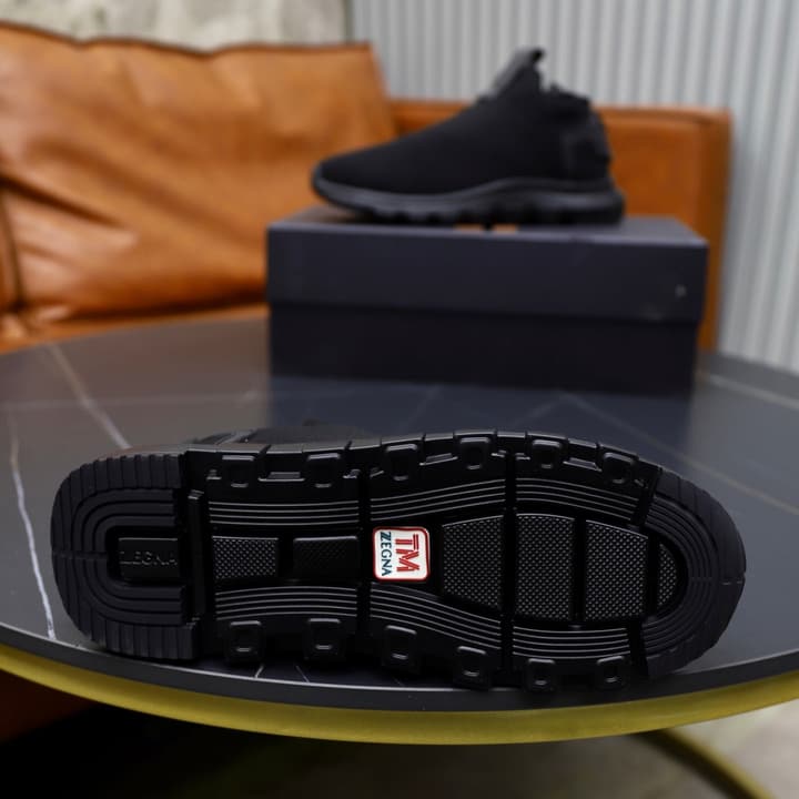 Zegna Cashmere Flyknit Sneakers in Navy Blue