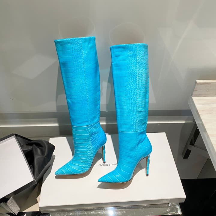 Paris Texas Crocodile Embossed Knee-High Boots – 2022 FW in Black Croc Embossed