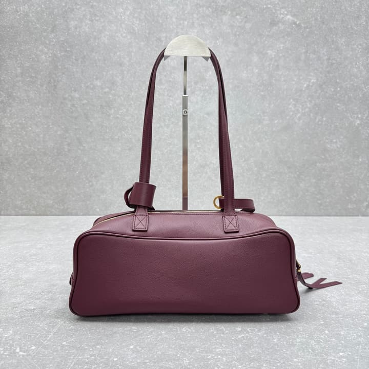 Balenciaga Carrie Leather Bowling Bag – Small in Burgundy