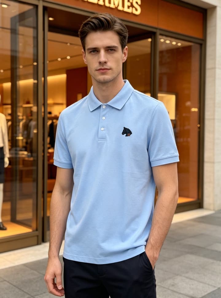 Hermès 3D Horse Flocking Polo Shirt in Black