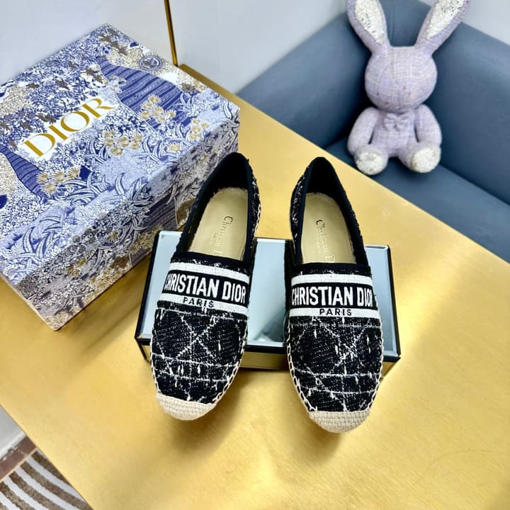 Dior Granville Embroidered Espadrille Flats in Beige/brown Oblique Pattern