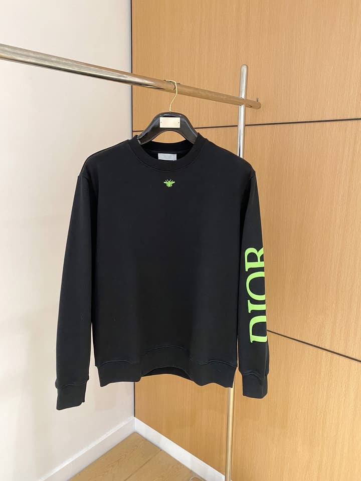 Dior Flocked Logo & Bee Crewneck Sweatshirt – 24SS in Black With Neon Green Accents