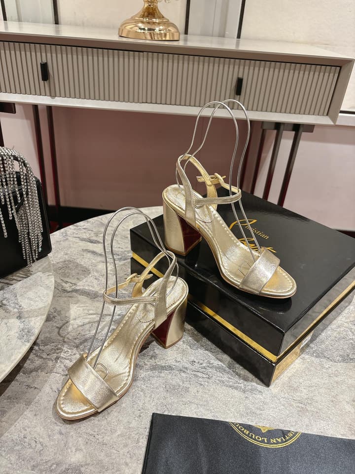 Christian Louboutin Block Heel Sandals in Beige