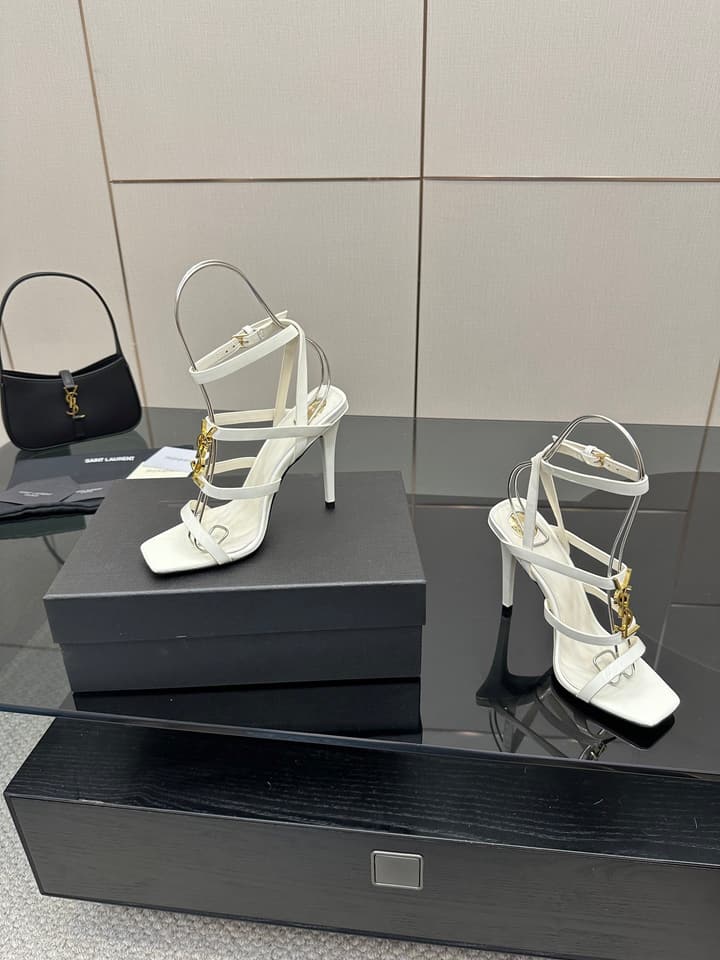 Saint Laurent Patent Leather Heeled Sandals in Bright Amber