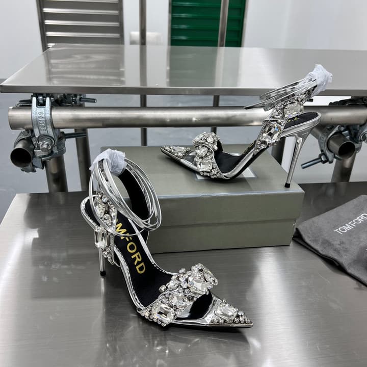 Tom Ford Gold Crystal Heeled Sandals in Metallic Gold
