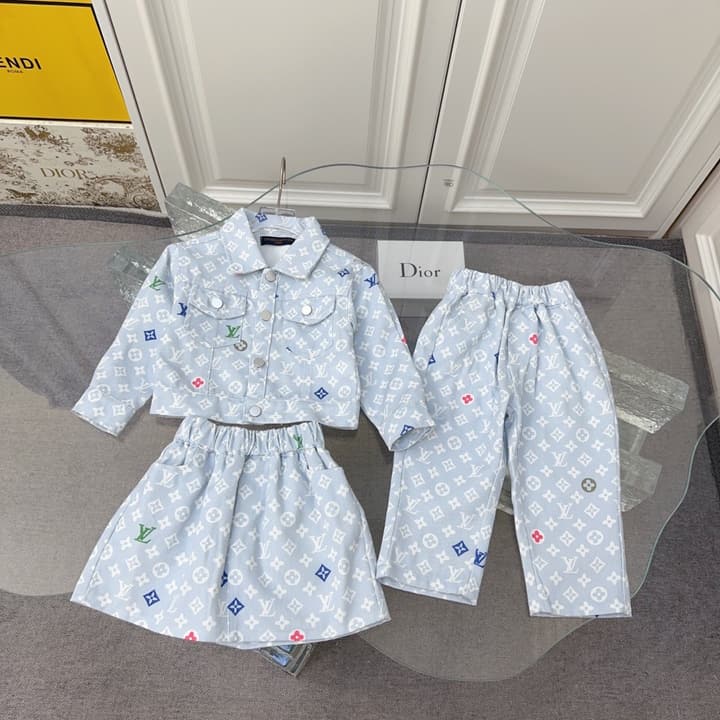 Louis Vuitton Sibling Matching Apparel Set – Kids Collection in Light Blue Denim Brother Set (shirt & Pants)