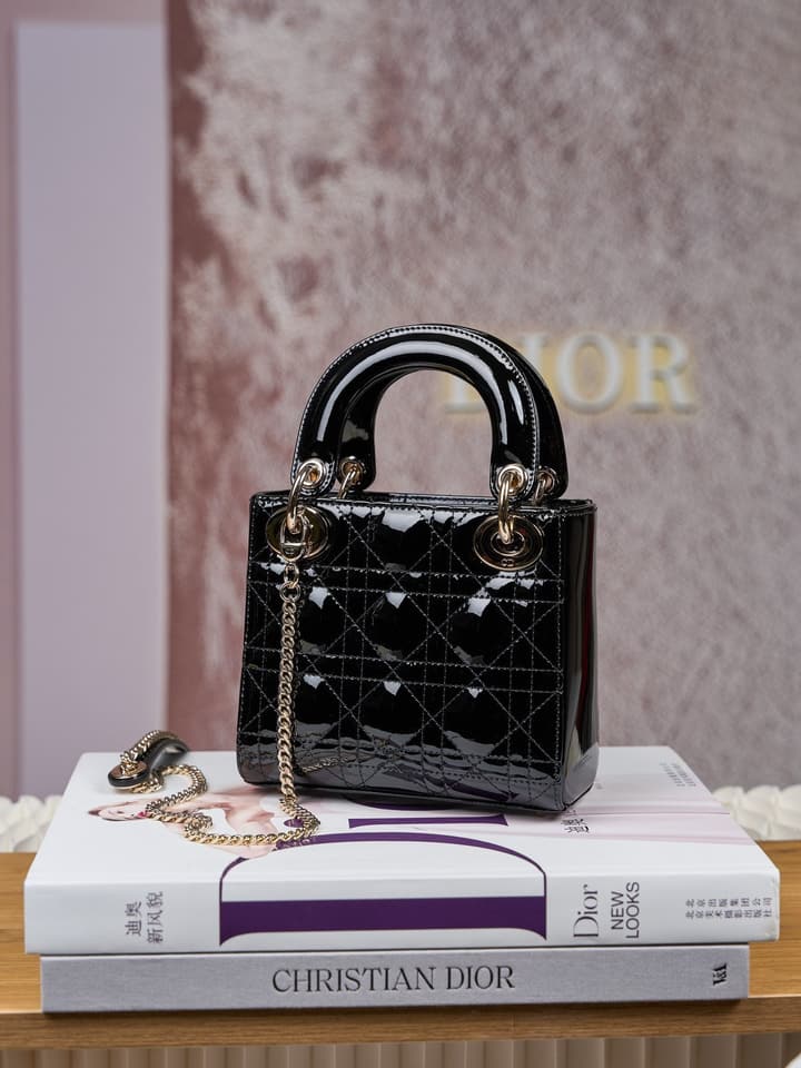 Dior Lady Dior Mini Patent Crossbody Bag in Cherry Red Patent