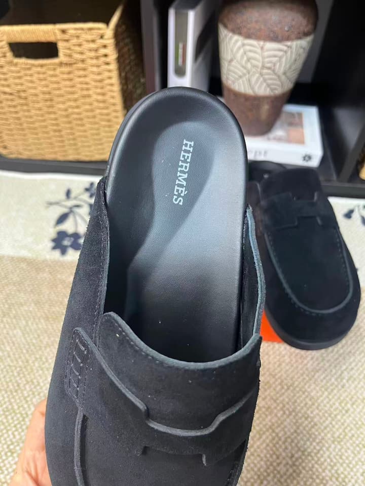 Hermès Suede Calfskin Chunky Mules