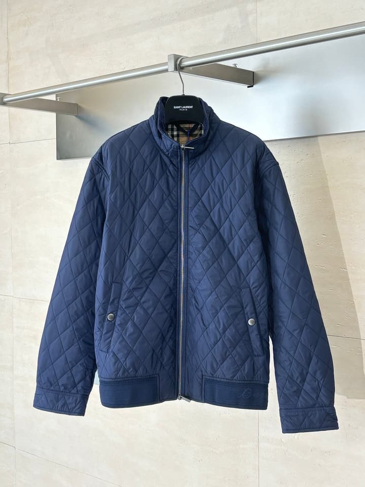 Burberry Diamond Quilted Stand Collar Nylon Jacket in Black