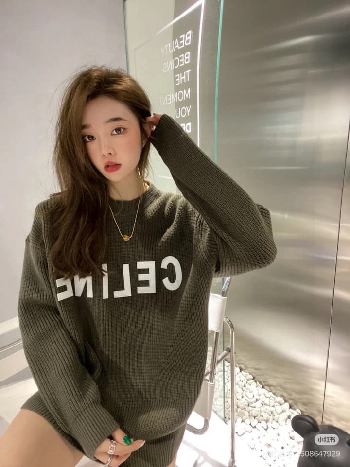 Celine Classic Embroidered Crewneck Sweater in Army Green