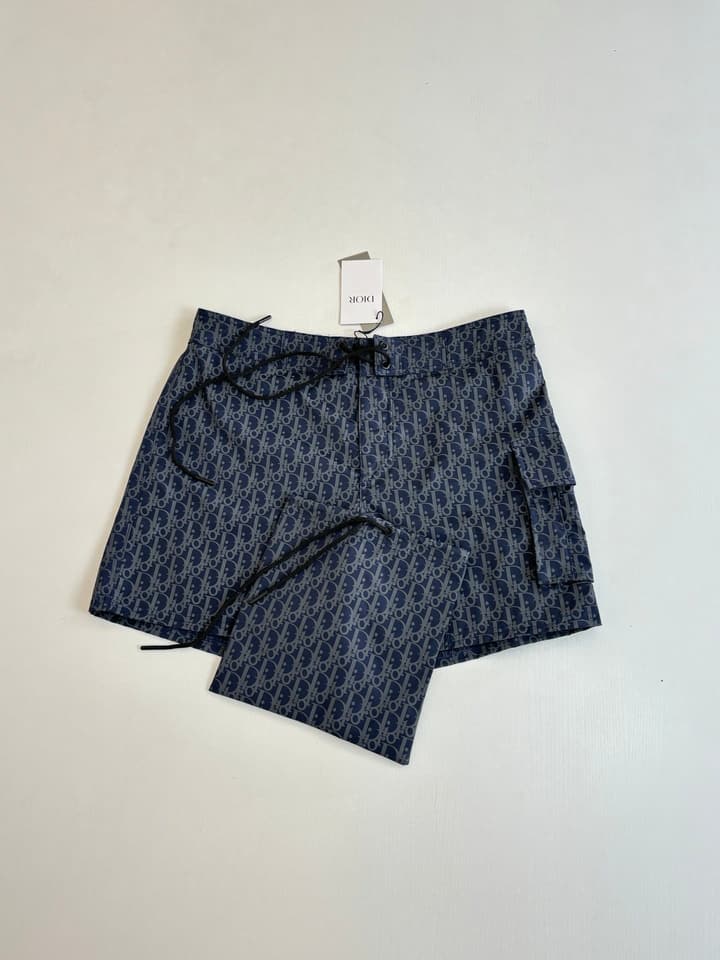 Dior Oblique Print Beach Shorts – Spring/Summer Collection – 25SS in Light Blue Oblique
