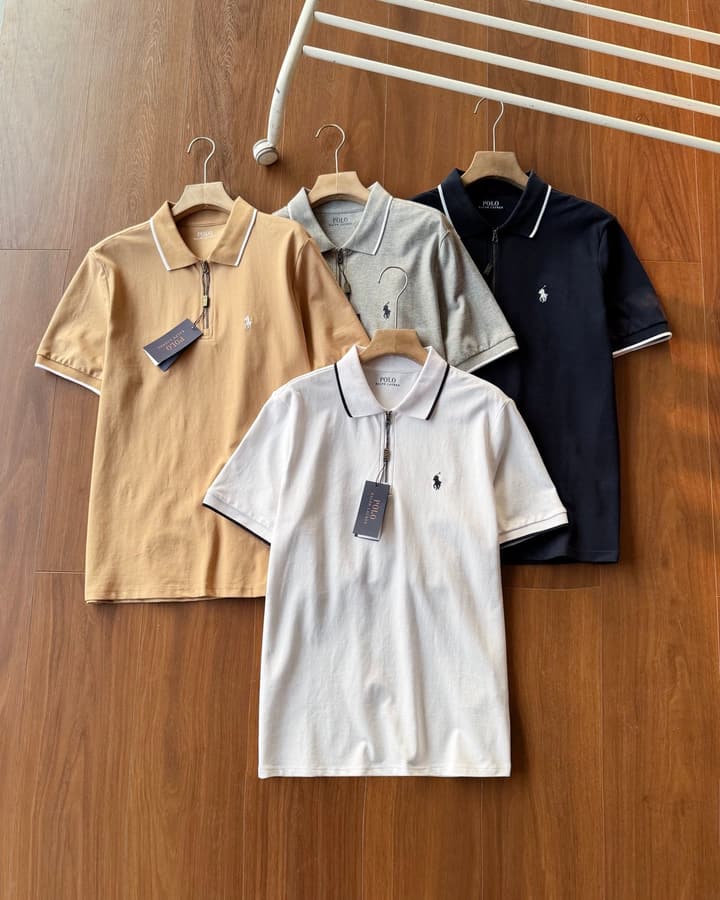 Ralph Lauren Half-Zip Contrast Trim Polo Shirt – 2025 Collection in Grey