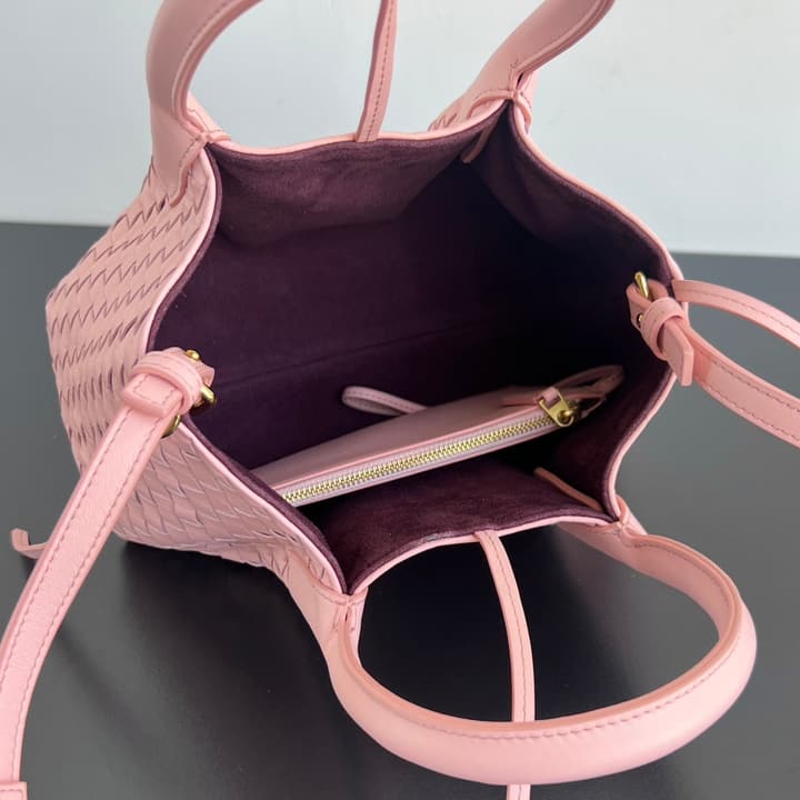 Bottega Veneta Pinacoteca Small Tote Handbag – 2025SS in Burgundy With Light Blue Lining A