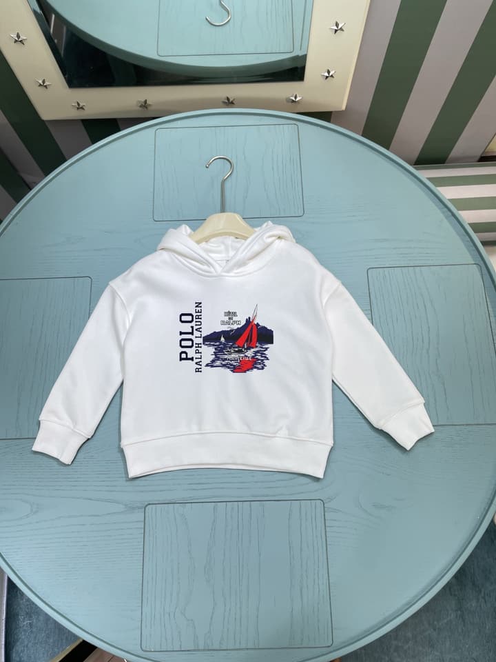 Ralph Lauren Inspired Kids Hooded Sweatshirt – 2025FW – Kids Collection in Cream Bear Duo Graphic