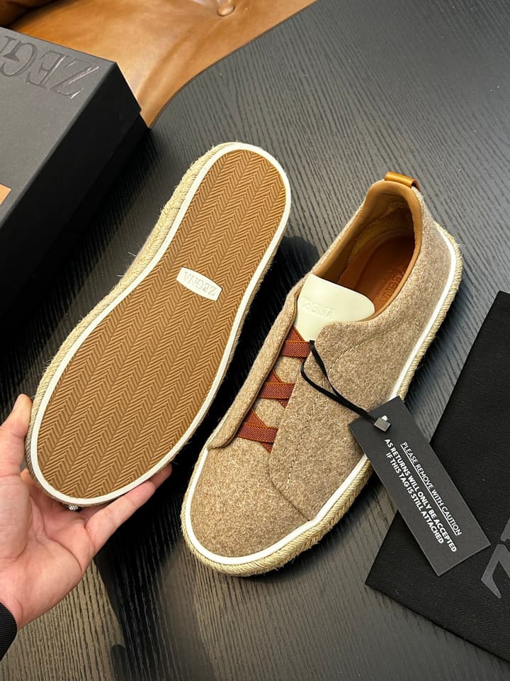 Zegna Triple Stitch Low-Top Sneakers in Dark Charcoal