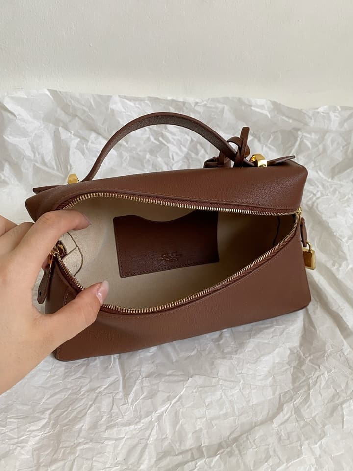 Loro Piana L23 Textured Shoulder Bag in Brown/Red