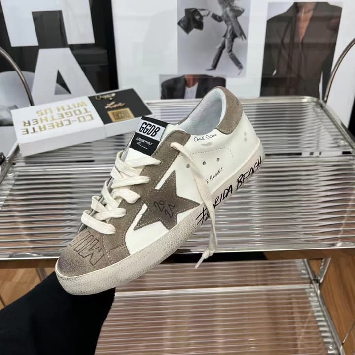 Golden Goose Classic Distressed Sneakers in Tan Suede With White Laces
