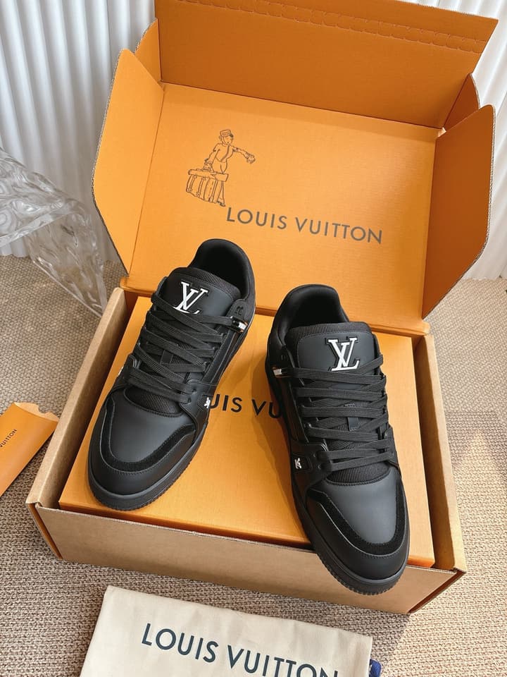 Louis Vuitton LV Trainer Sneakers in All Black Silver Monogram