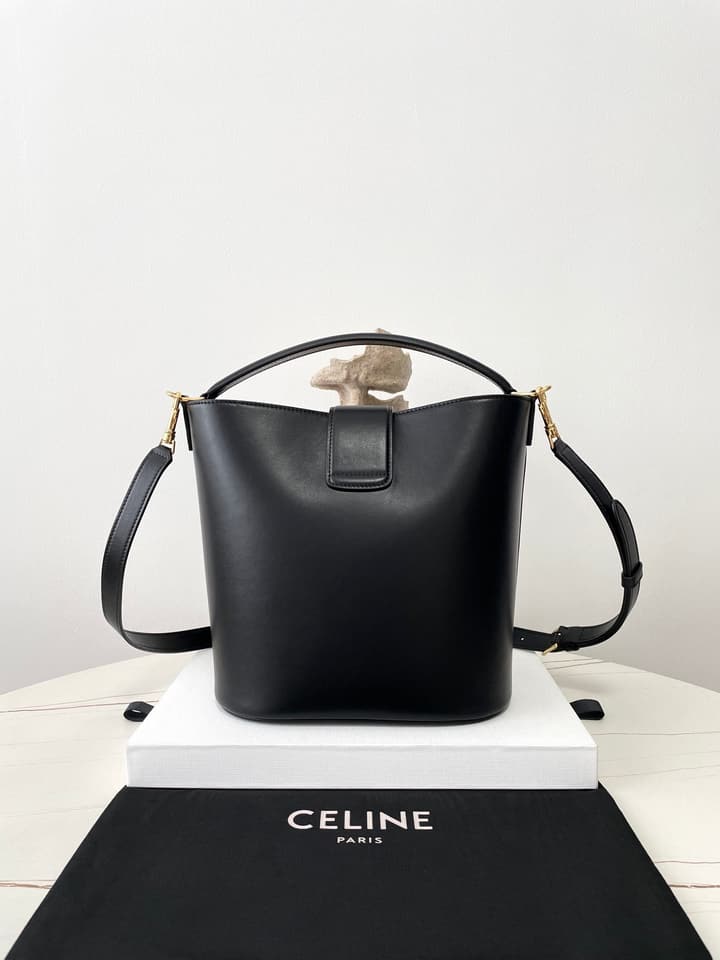 Celine Louise Triomphe Bucket Bag in Black