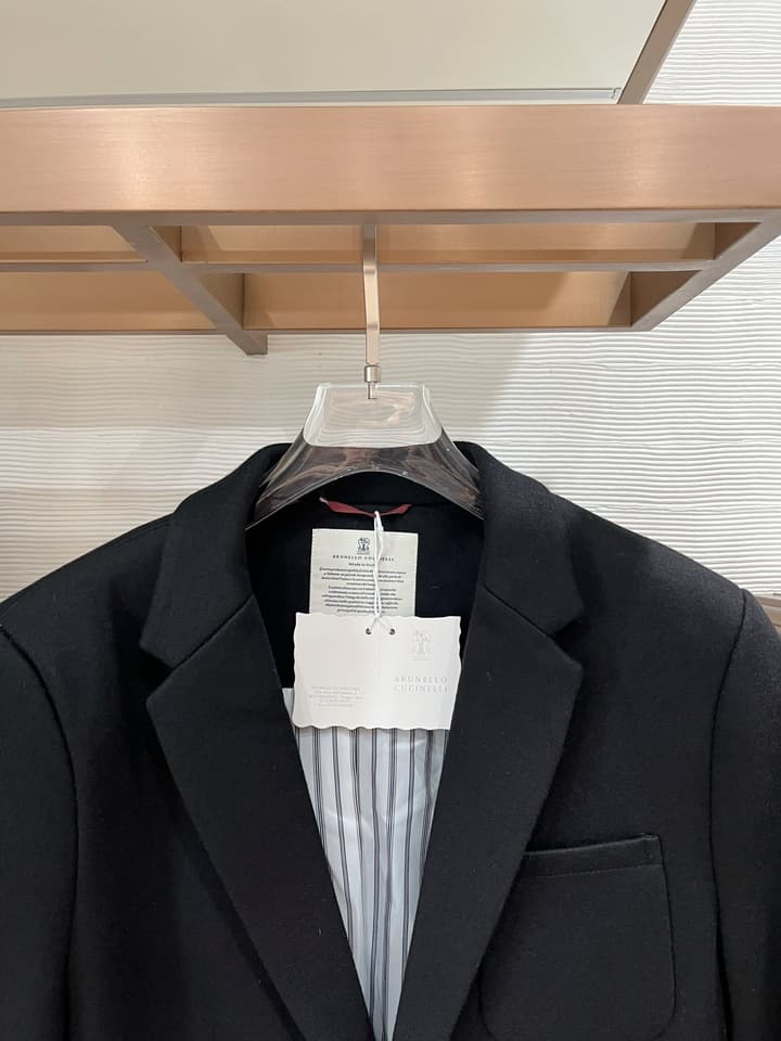 Brunello Cucinelli Men's Slim Fit Mixed Fabric Blazer – 2025FW in Dark Charcoal Gray