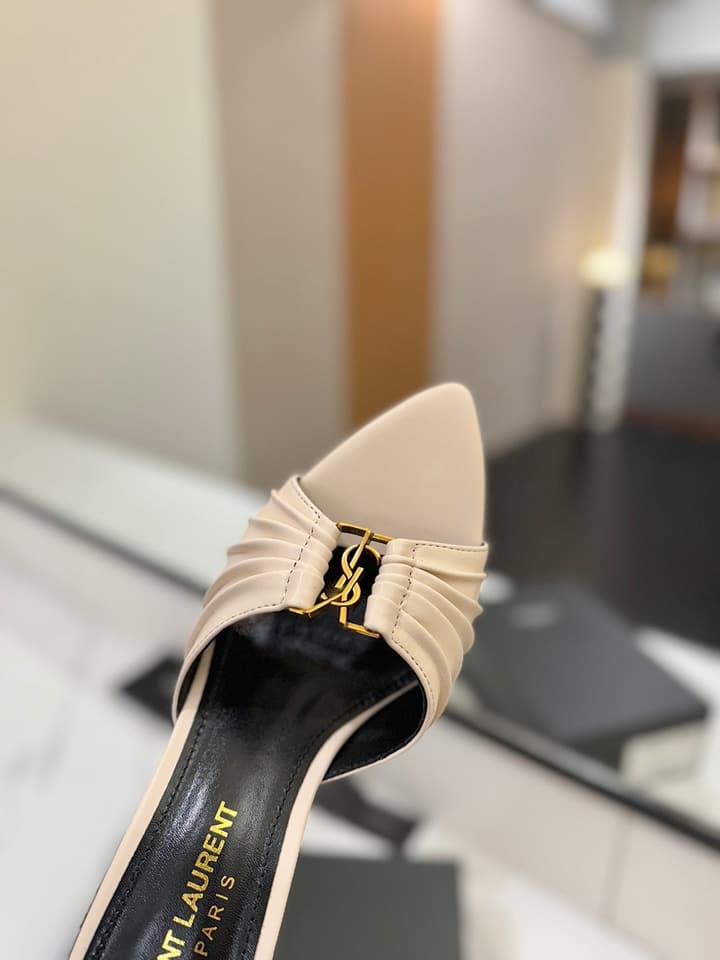 Saint Laurent Crystal Chain Heeled Sandals – 2025 Spring/Summer Collection in Beige