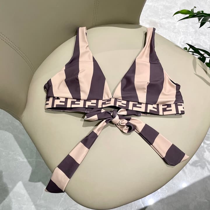 Fendi Versatile One-Piece Bikini Swimsuit in Brown Ff Logo Bikini