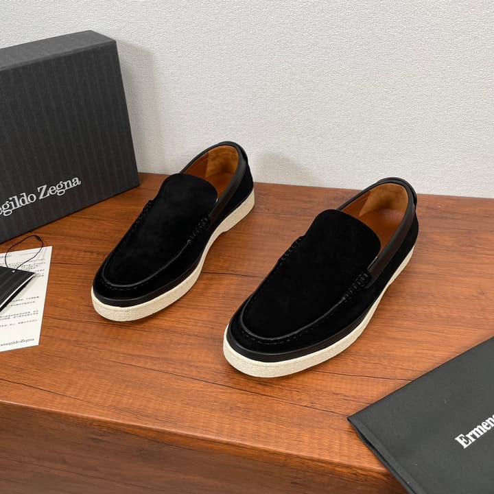 Zegna Suede Leather Slip-On Loafers