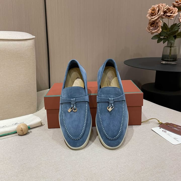 Loro Piana Summer Charms Walk Moccasin Loafers in Black Leather