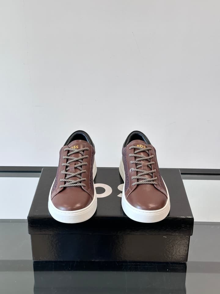 Boss Italian-Made Cupsole Sneakers in Black Patterned