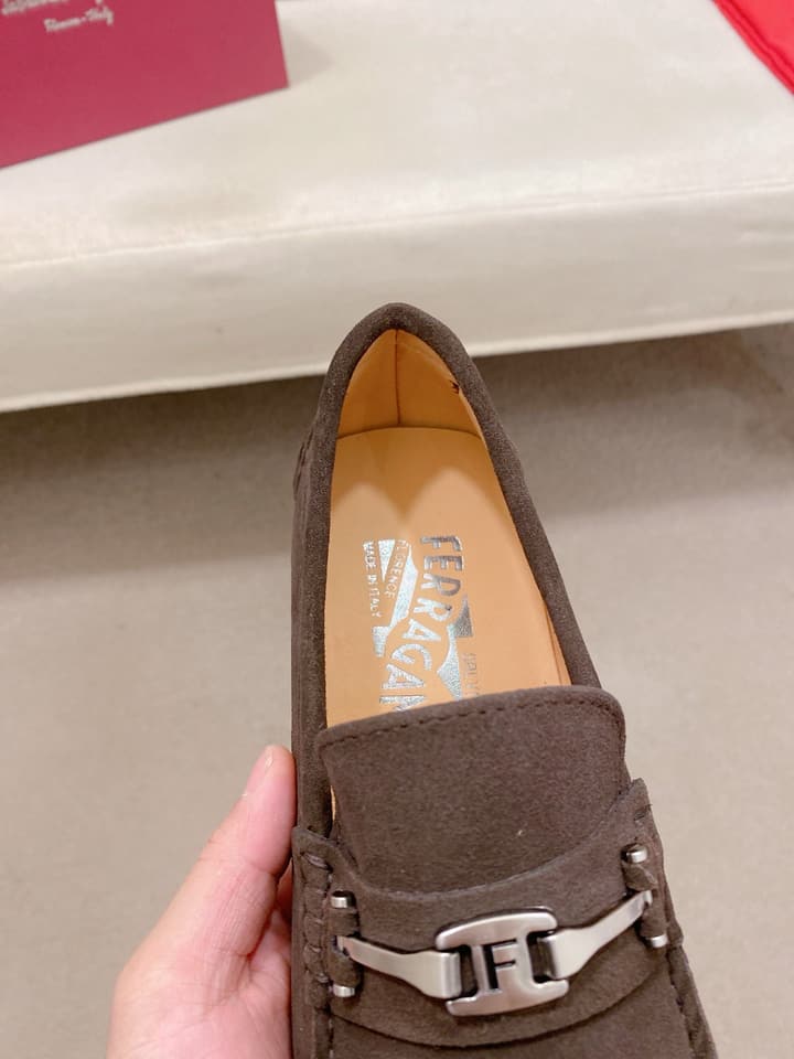 Ferragamo Men's Suede Driving Shoes in Brown Suede