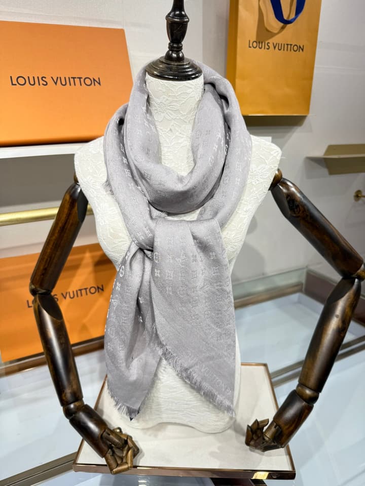 Louis Vuitton Classic Monogram Silk Wool Shawl in Beige