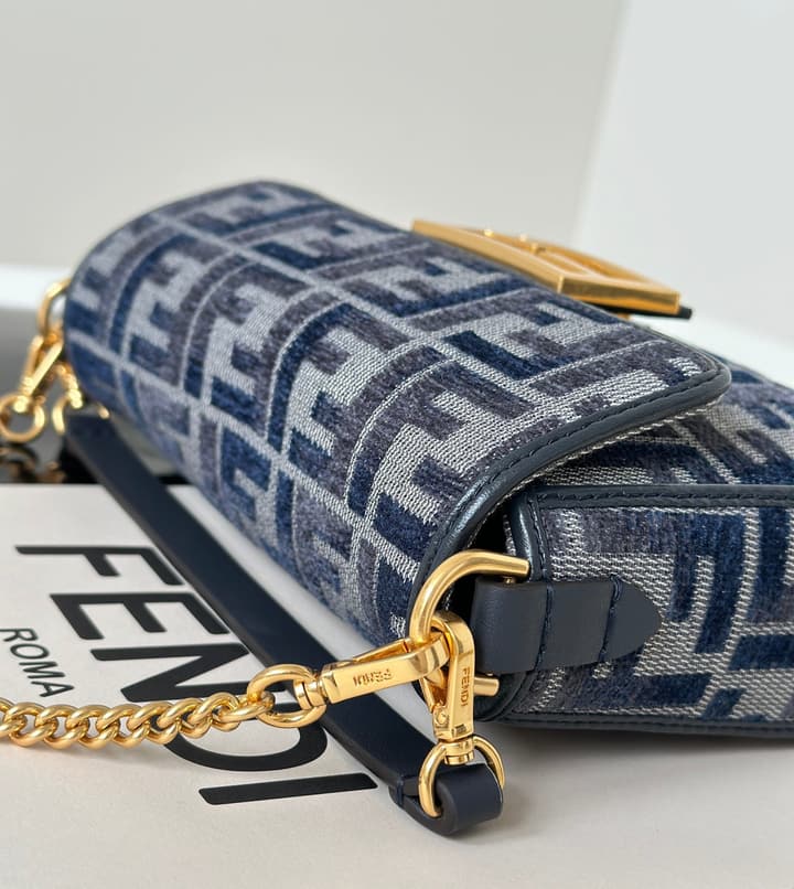 Fendi Small Baguette Handbag in Dark Blue Gradient Ff Chenille