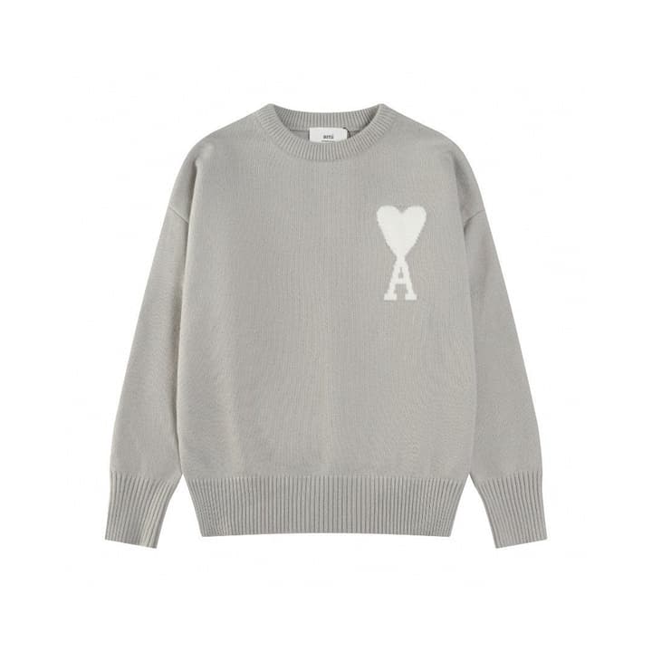 AMI Paris Classic Jacquard Heart Crewneck Sweater – 2025SS in Dusty Rose Pink