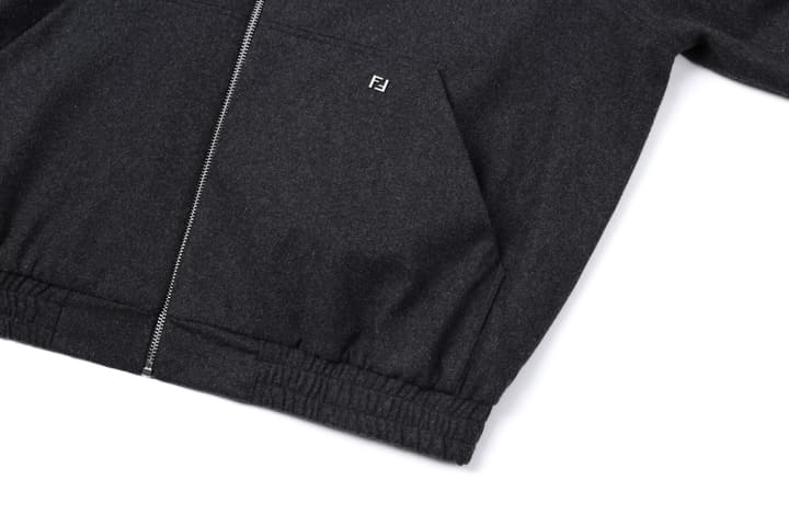 Fendi Hooded Zipper Cashmere Blend Jacket in Deep Charcoal Black