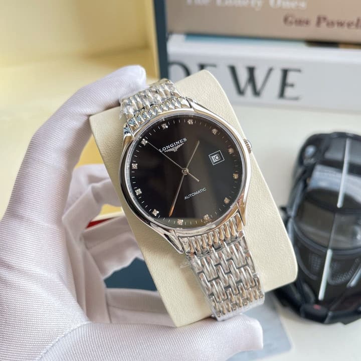 Longines Elegant Collection 39mm Automatic Watch in Black Dial Steel Bracelet