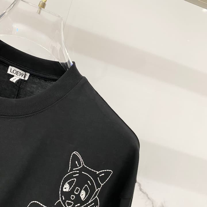 Loewe Cat Embroidery Cotton T-Shirt in Apricot