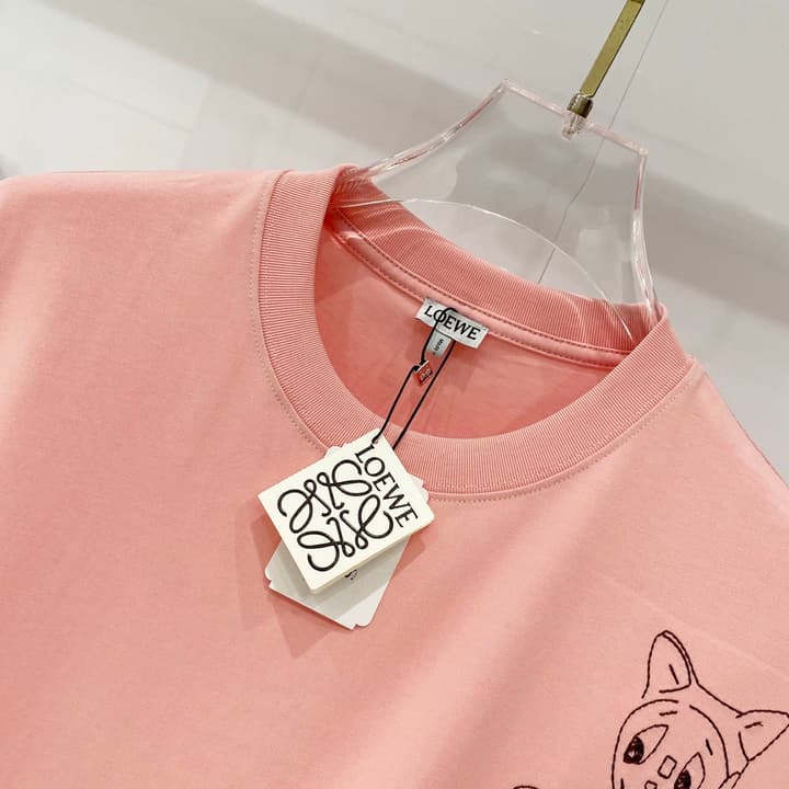 Loewe Cat Embroidery Cotton T-Shirt in Apricot