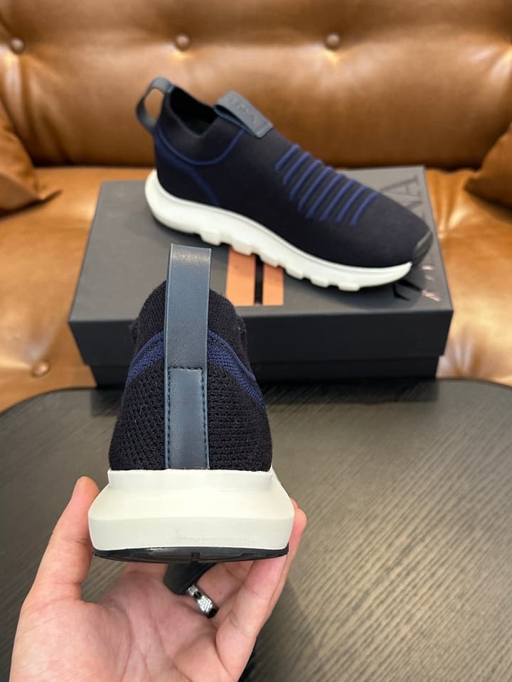 Zegna Techmerino Slip-On Sneakers in Dark Navy With Green Accent