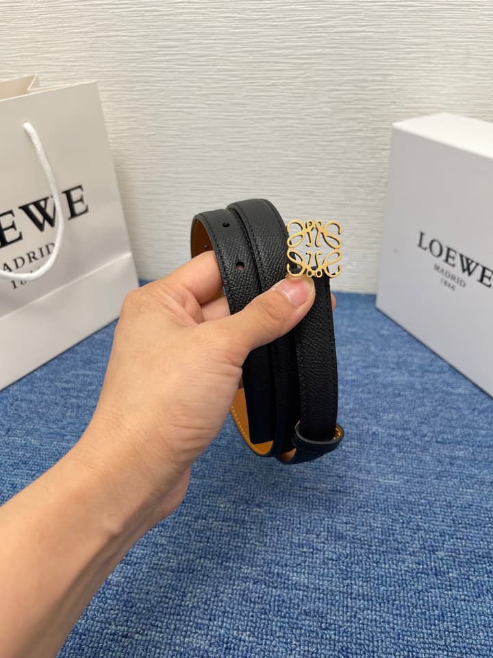 Loewe Calfskin Leather Belt in Black With Gold Buckle