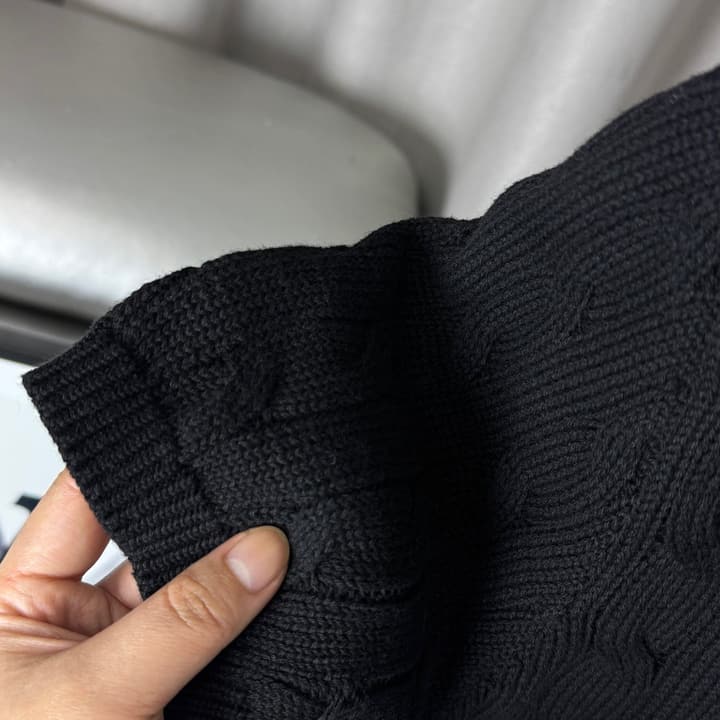 Ralph Lauren Classic Cable Knit Polo Sweater in Black