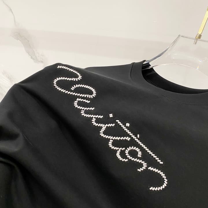 Louis Vuitton Signature Embroidery Cotton T-Shirt in Black