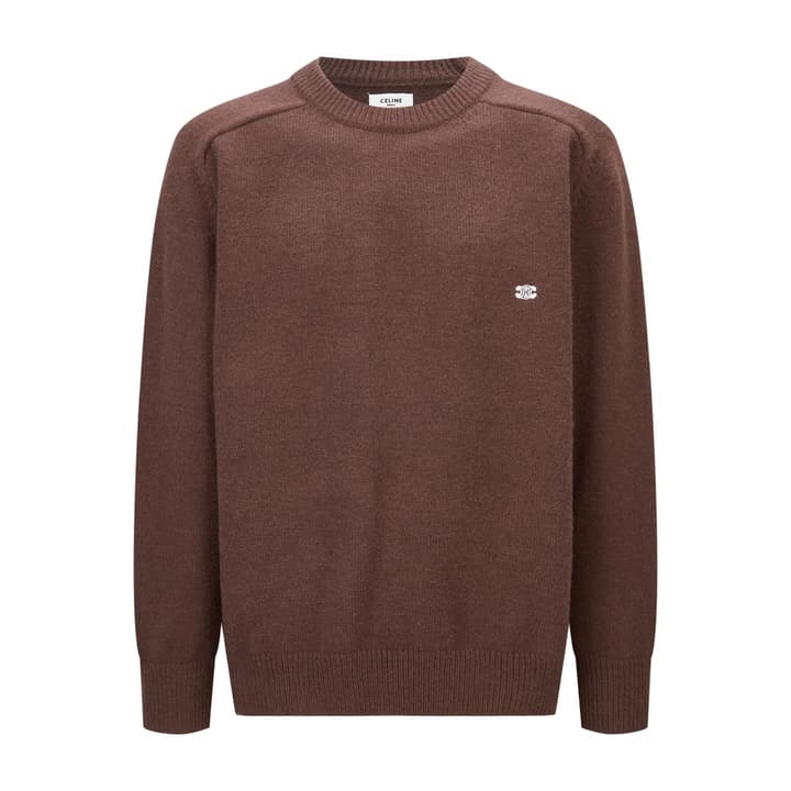 Celine Triomphe Embroidered Knit Sweater in Black