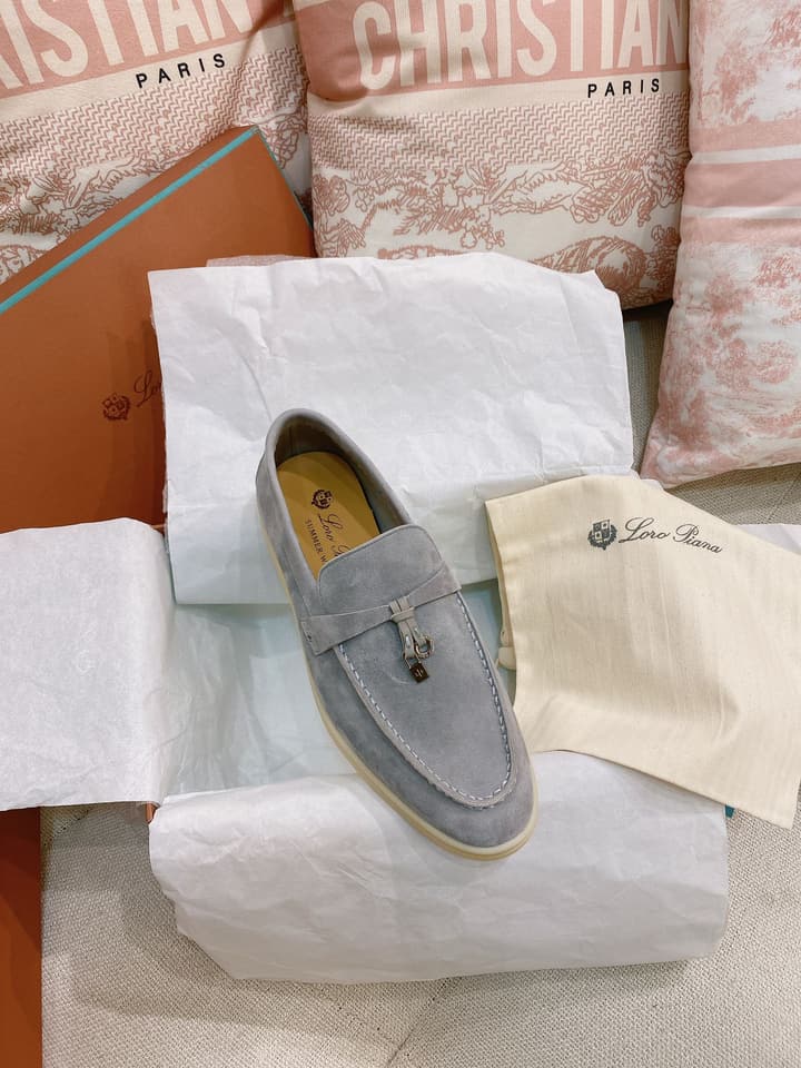 Loro Piana Glossy Cashmere Loafers in Blush Pink Suede